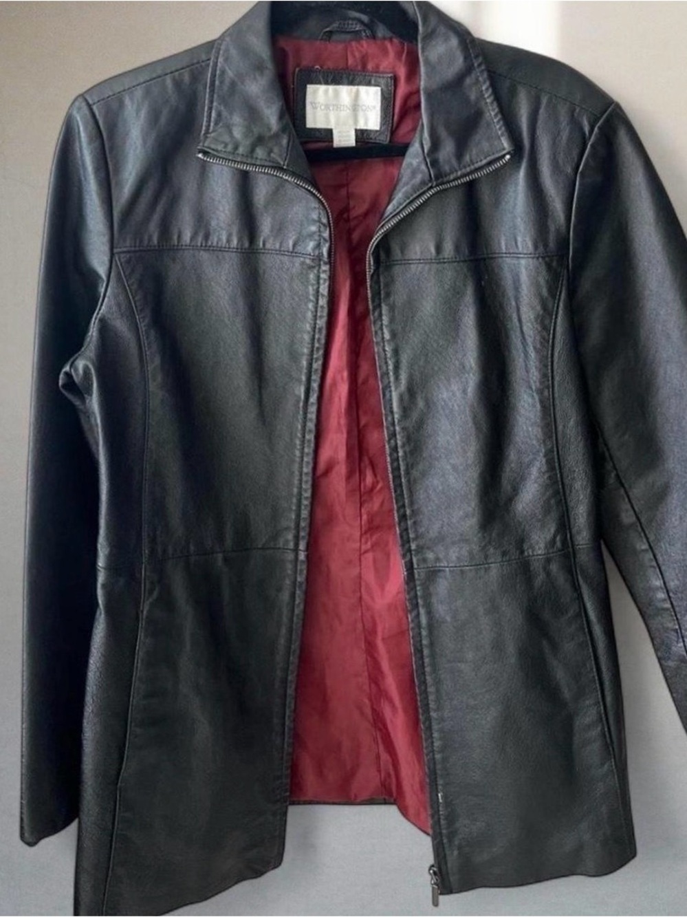 Worthington Black Leather Jacket with Red Lining
